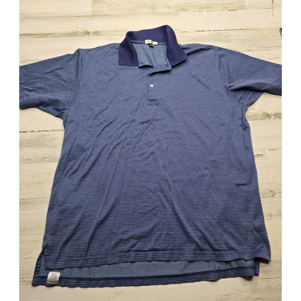 Peter Millar Mens XXL Blue Micro Check Cotton Short Sleeve‎ Polo Shirt RN 100308